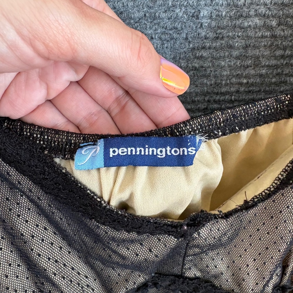 Penningtons Women 1X Camisole Top Tan Black Polka Dot Mesh Lace Trim PN-605 - Picture 2 of 4